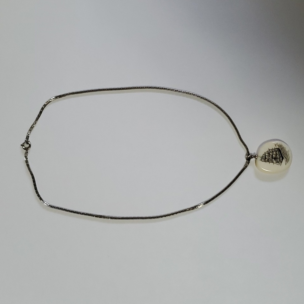 Silver Tone Necklace with Sailing Ship Pendant
